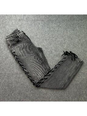 Good American Good Icon Lace Up Straight Leg Jeans Women's Size 4 / 27 Black